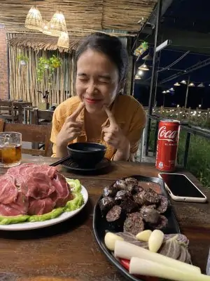 Vincent's fiance at the restaurant
