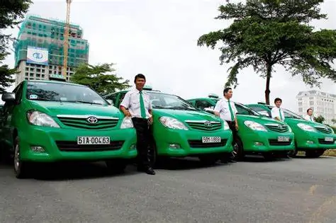 "Green" Mai Linh Taxi with the odometer on car. Hoi An taxi scam. Da Nang to Hoi An