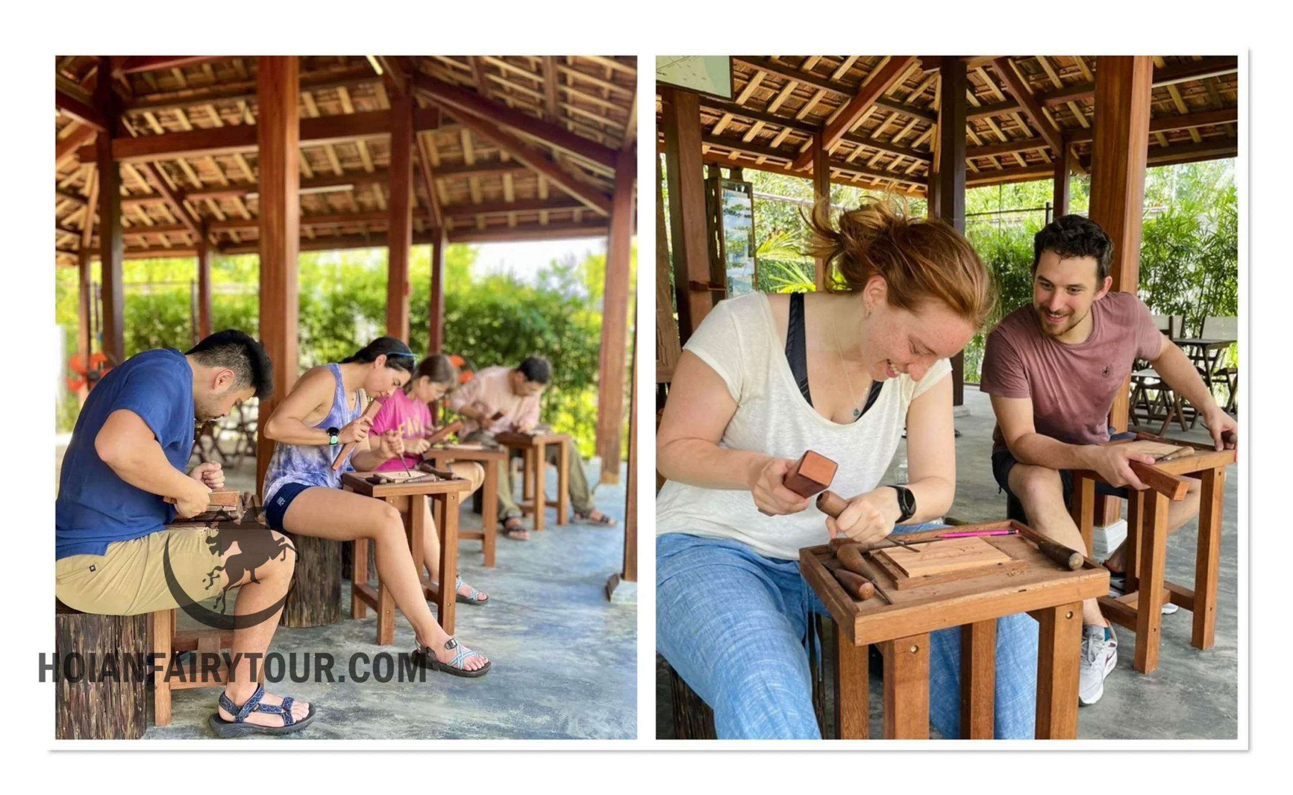 Hoi An wood carving class - carving wood with the relaxing lake view