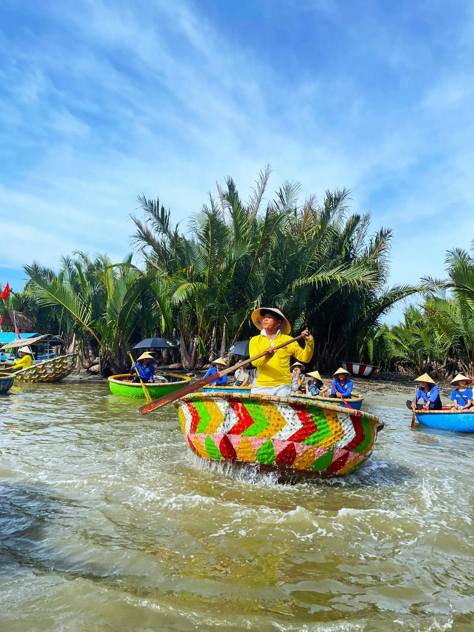 Basket boats in the Cam Thanh coconut forest
